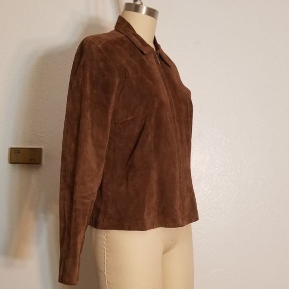 Brown Suede Leather Zip Up Jacket Size M - Picture 2 of 4